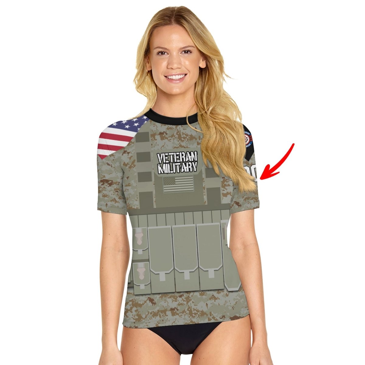 Personalized USA Marine Corp Veteran Women's Short Sleeve Rash Guard - BattleFitGear