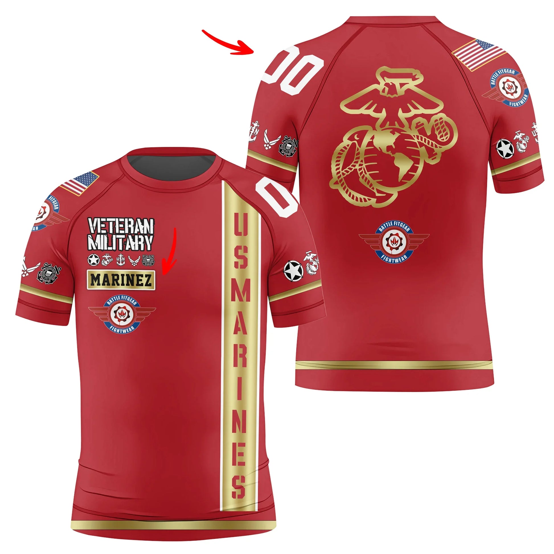 Personalized USA Marine Veteran Kids Rash Guard