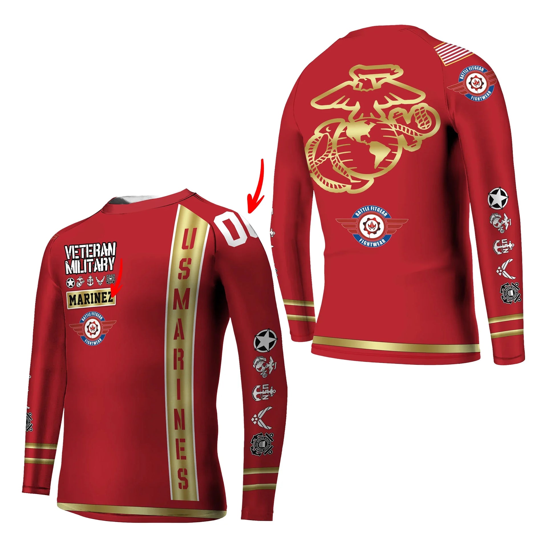 Personalized USA Marine Veteran Kids Rash Guard