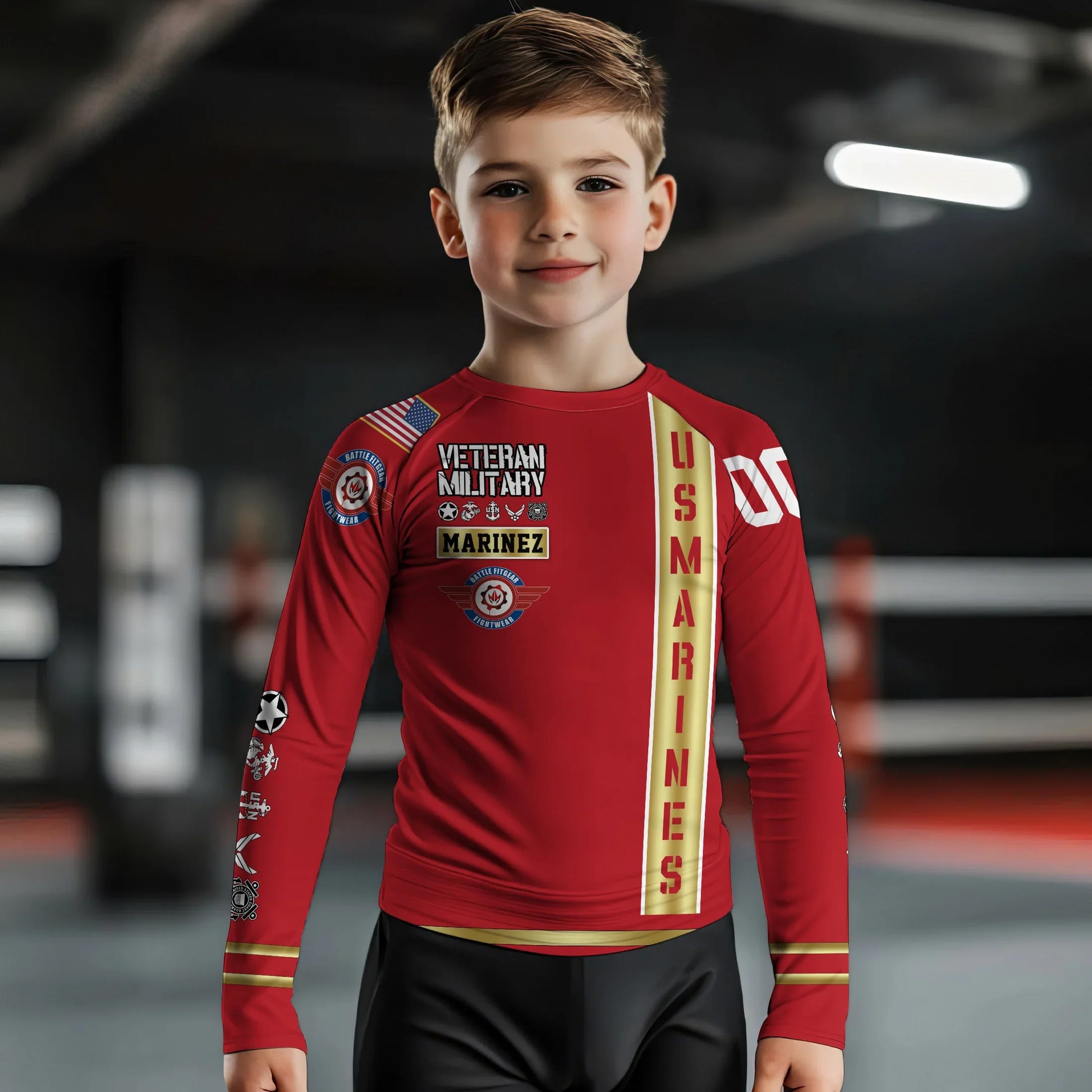 Personalized USA Marine Veteran Kids Rash Guard