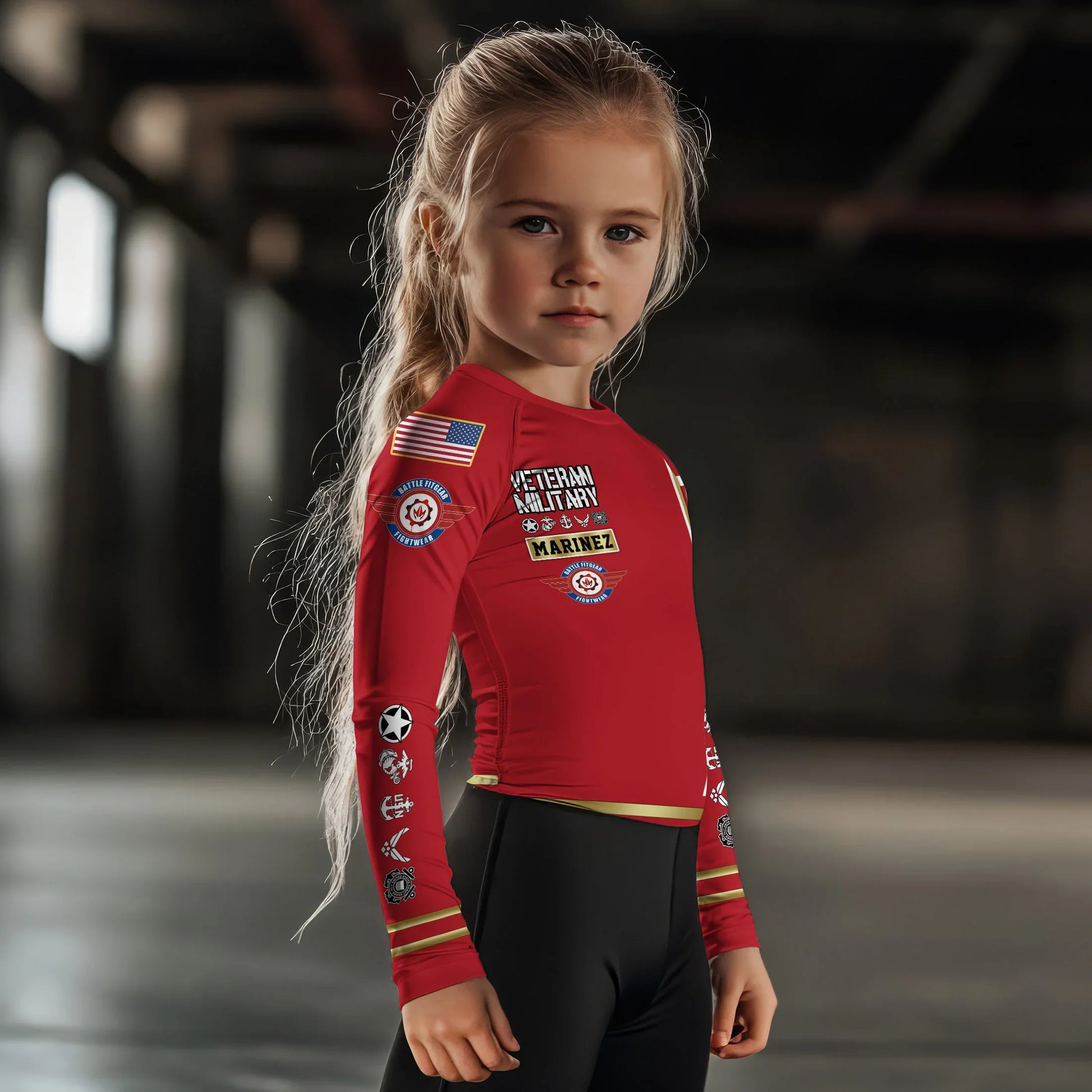 Personalized USA Marine Veteran Kids Rash Guard