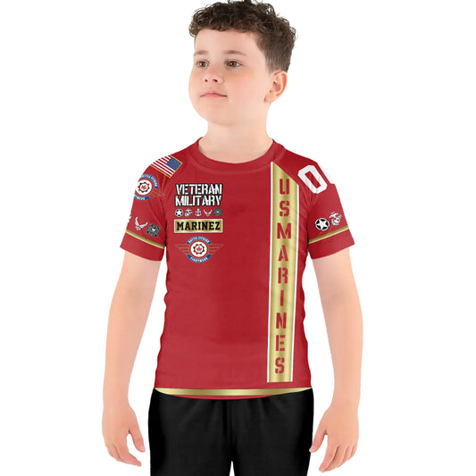 Personalized USA Marine Veteran Kids Rash Guard