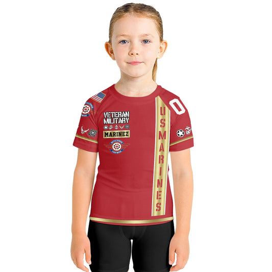 Personalized USA Marine Veteran Kids Rash Guard
