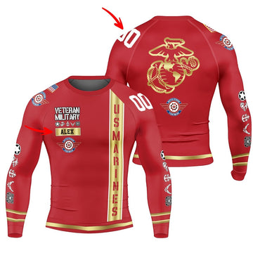 Personalized USA Marine Veteran Men's Long Sleeve Rash Guard - BattleFitGear