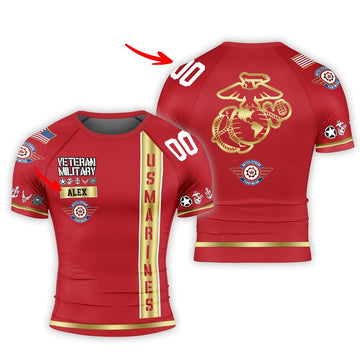 Personalized USA Marine Veteran Men's Short Sleeve Rash Guard - BattleFitGear