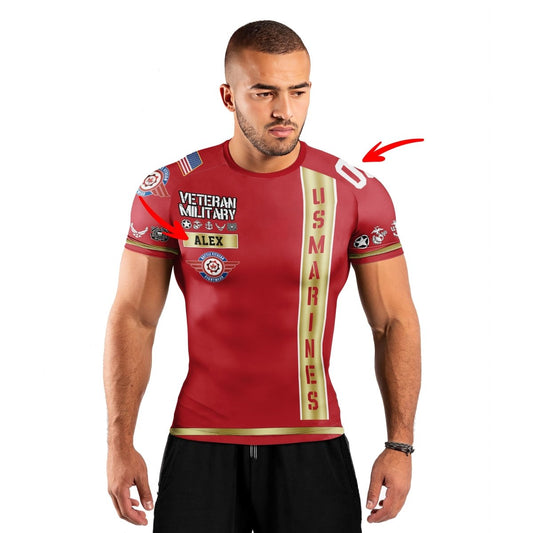 Personalized USA Marine Veteran Men's Short Sleeve Rash Guard - BattleFitGear