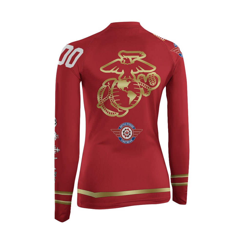 Personalized USA Marine Veteran Women's Long Sleeve Rash Guard - BattleFitGear