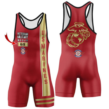 Personalized USA Marine Veteran Wrestling Singlets - BattleFitGear