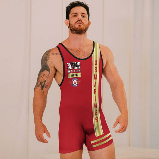 Personalized USA Marine Veteran Wrestling Singlets - BattleFitGear