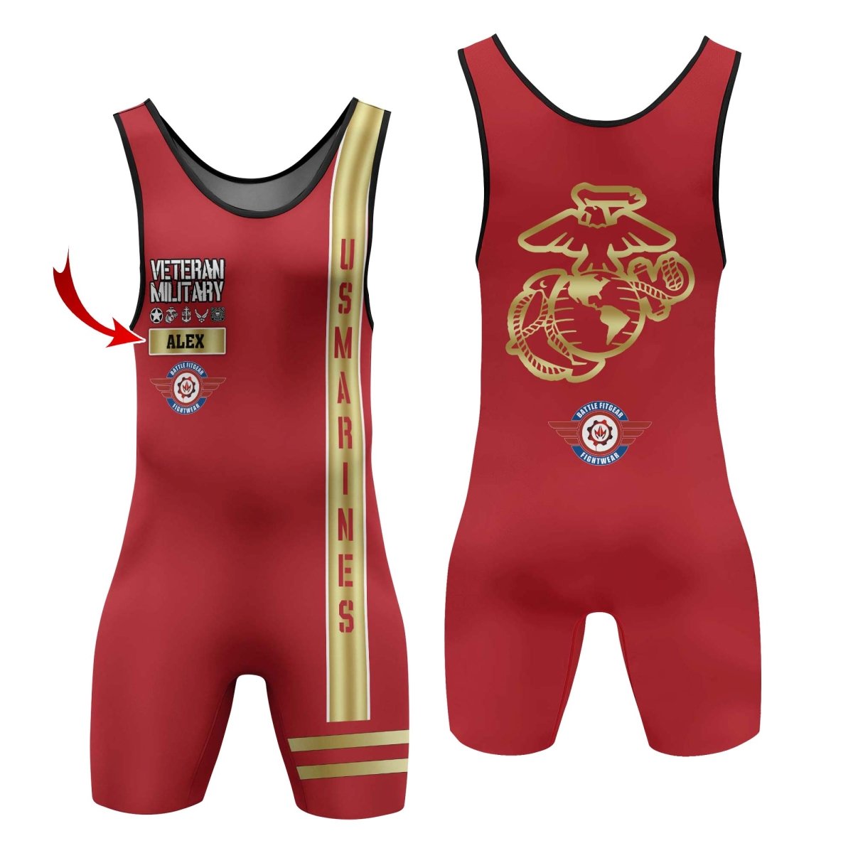 Personalized USA Marine Veteran Wrestling Singlets - BattleFitGear