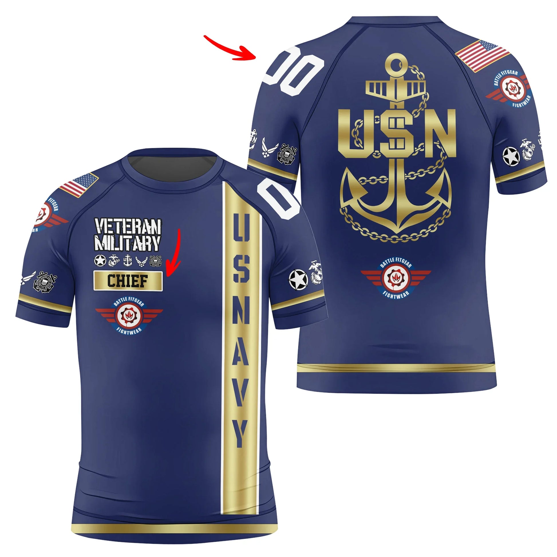 Personalized USA Navy Veteran Kids Rash Guard