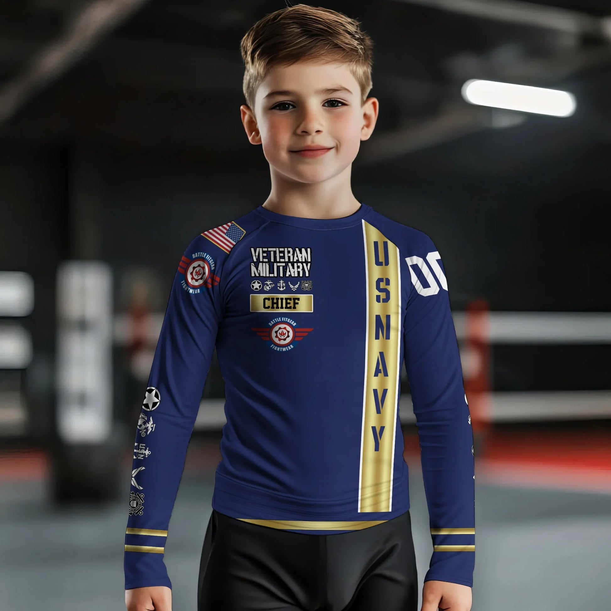Personalized USA Navy Veteran Kids Rash Guard