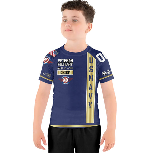 Personalized USA Navy Veteran Kids Rash Guard