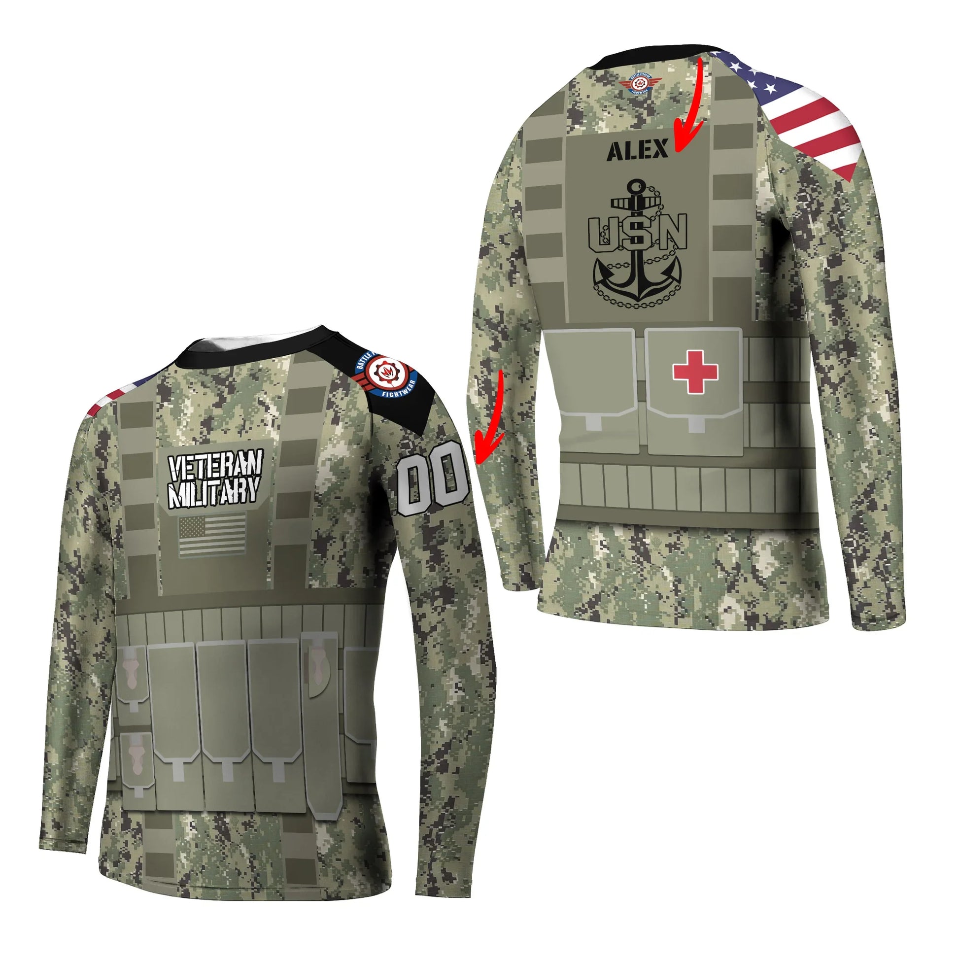 Personalized USN Navy Veteran Kids Rash Guard
