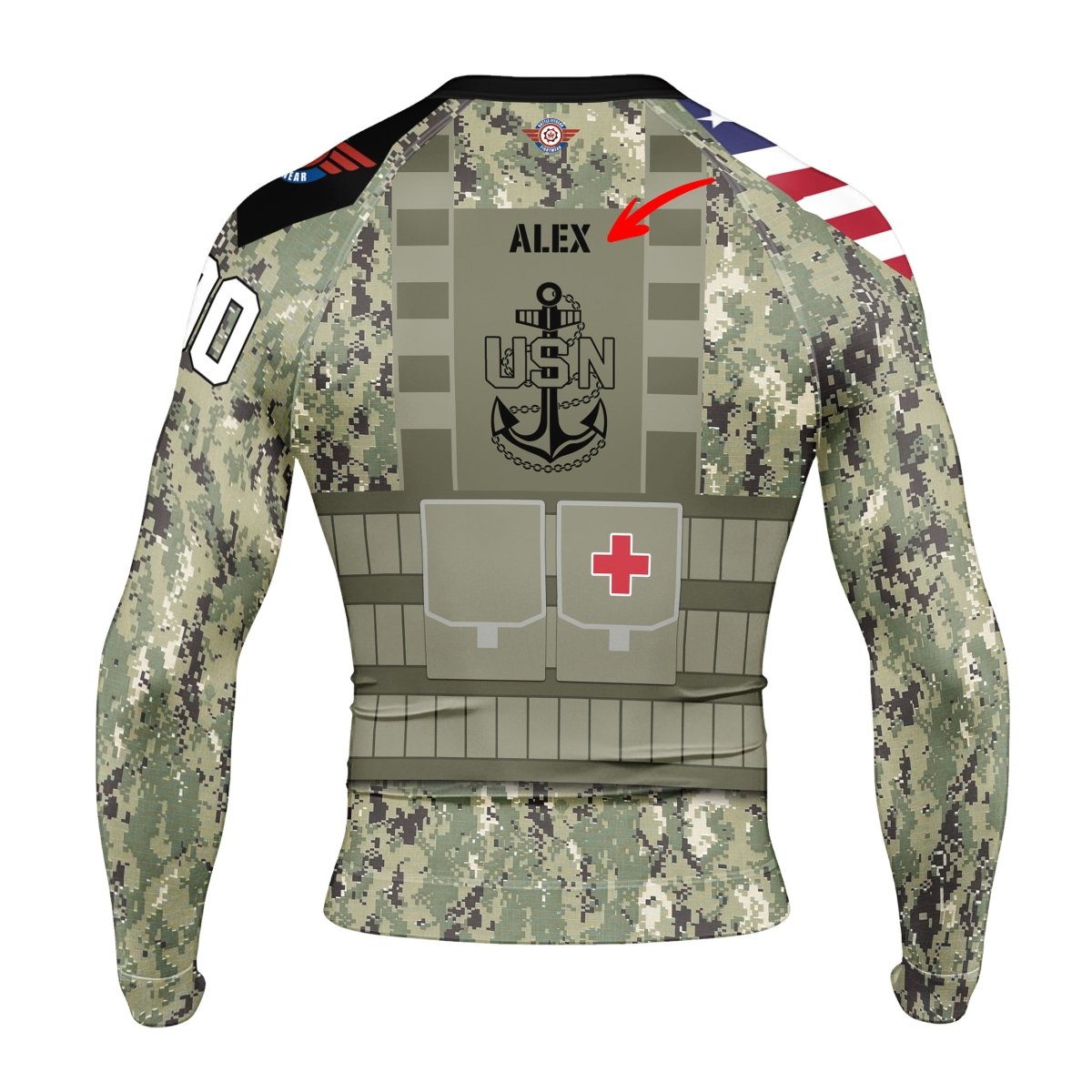 Personalized USN Navy Veteran Men's Long Sleeve Rash Guard - BattleFitGear