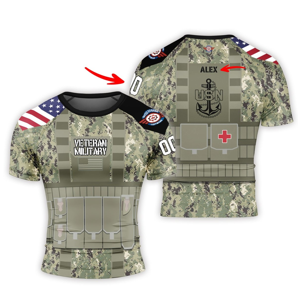 Personalized USN Navy Veteran Men's Short Sleeve Rash Guard - BattleFitGear