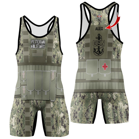 Personalized USN Navy Veteran Wrestling Singlets