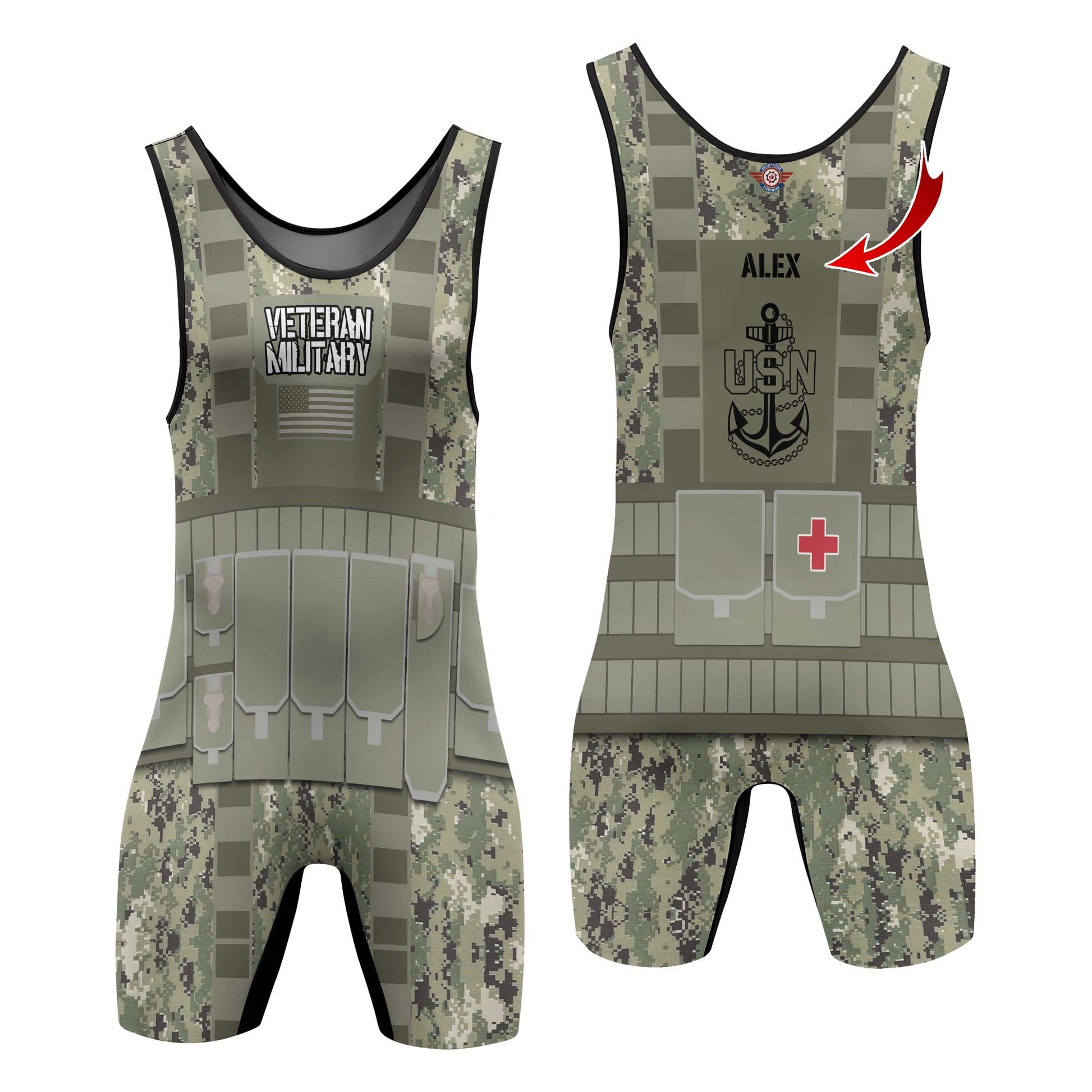 Personalized USN Navy Veteran Wrestling Singlets