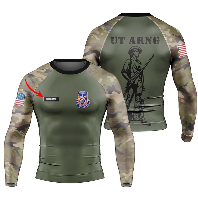 Personalized Utah ARNG Men's Long Sleeve Rash Guard - BattleFitGear