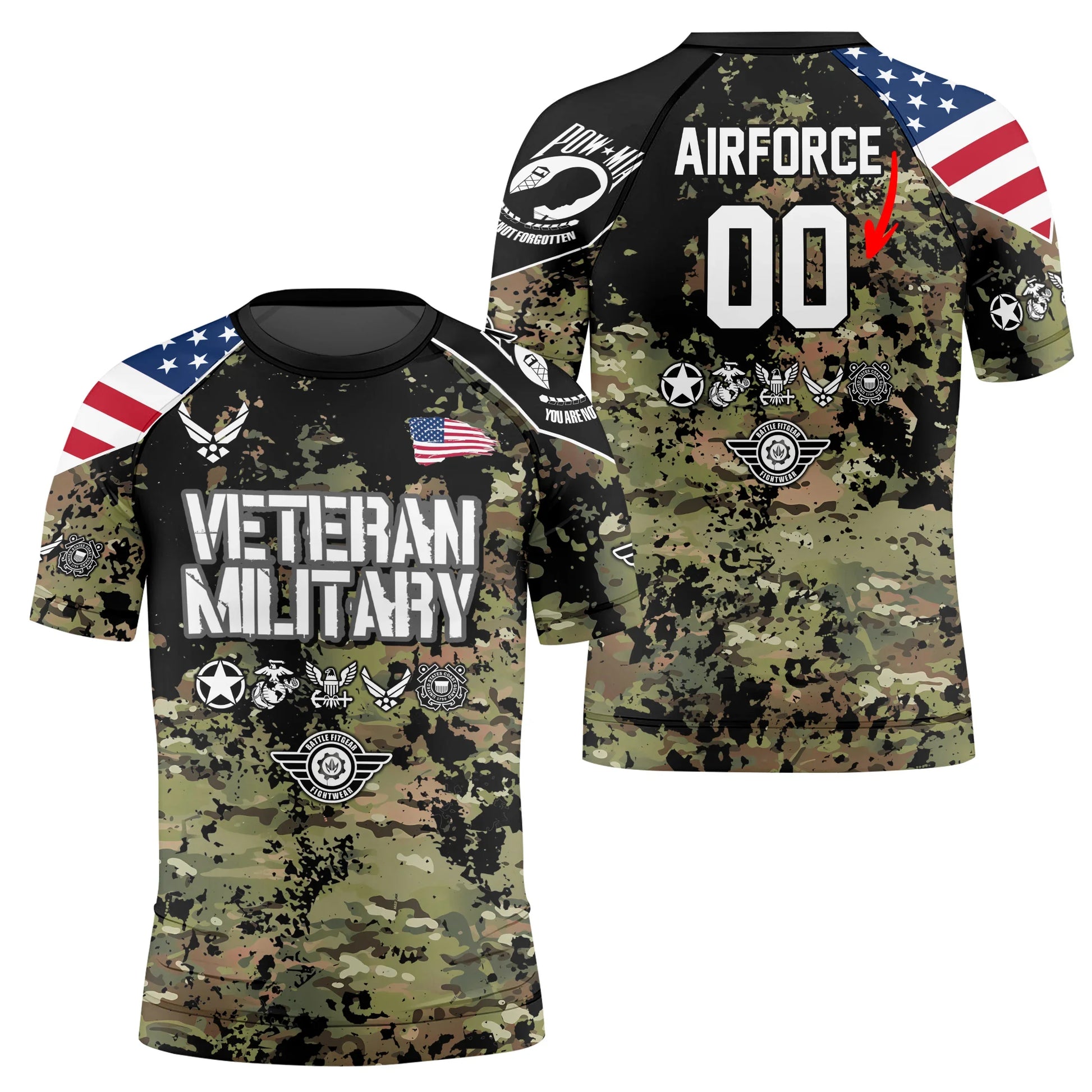 Personalized Veteran Air Force Camouflage Kids Rash Guard