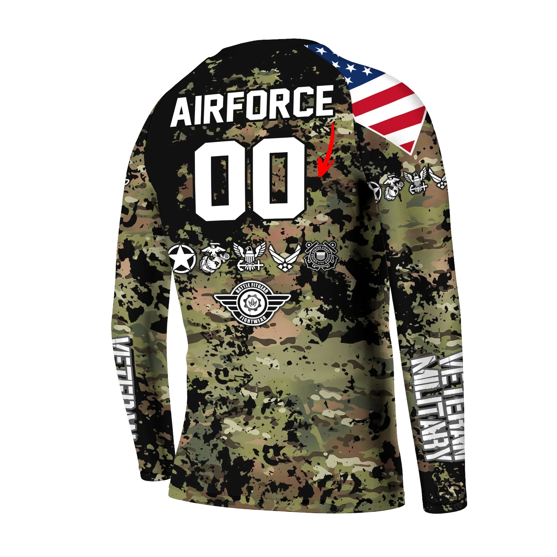 Personalized Veteran Air Force Camouflage Kids Rash Guard