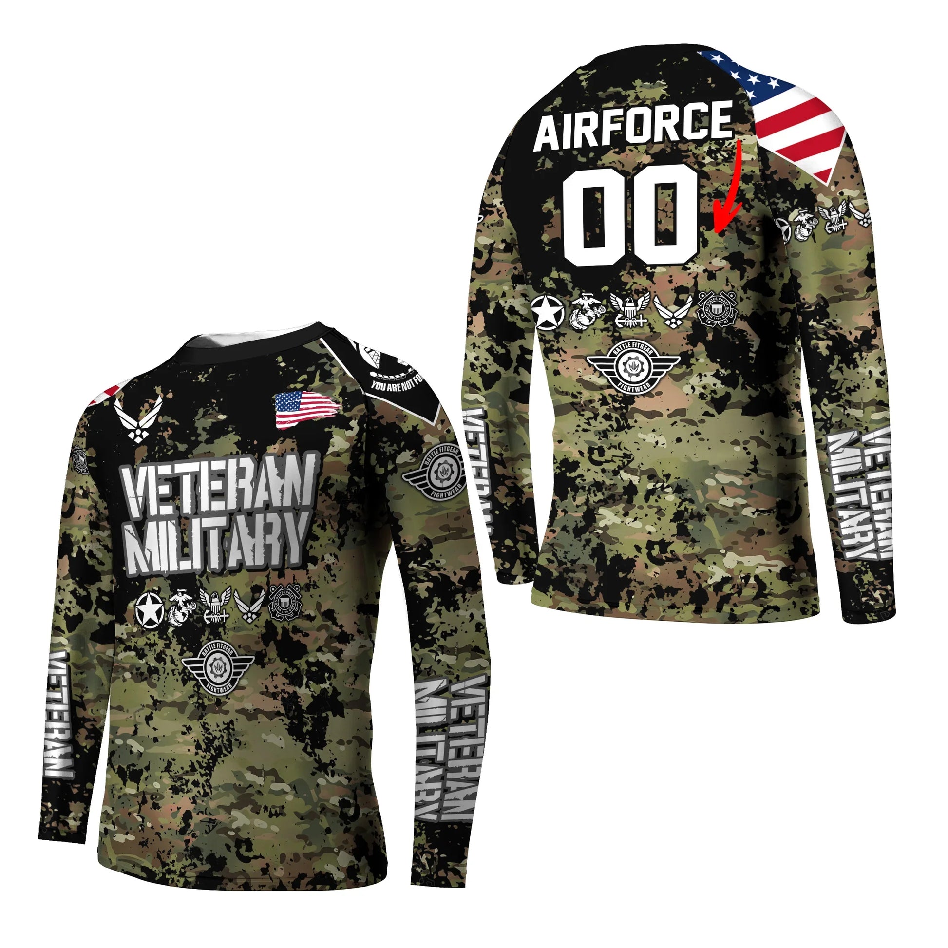 Personalized Veteran Air Force Camouflage Kids Rash Guard