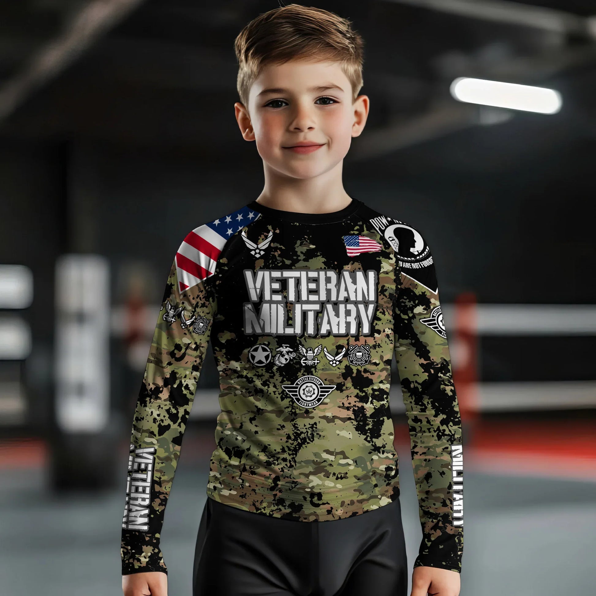 Personalized Veteran Air Force Camouflage Kids Rash Guard
