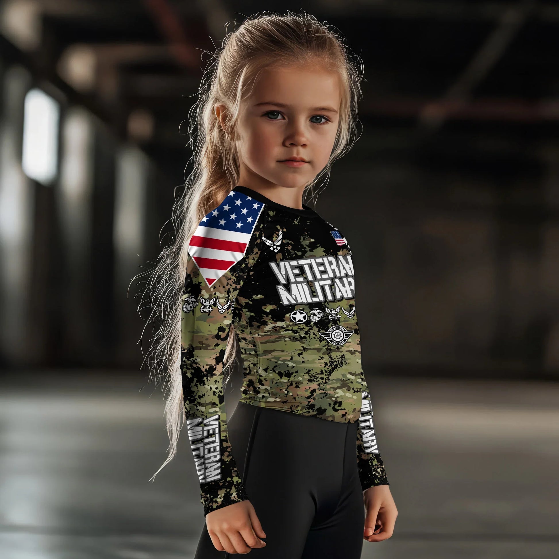 Personalized Veteran Air Force Camouflage Kids Rash Guard
