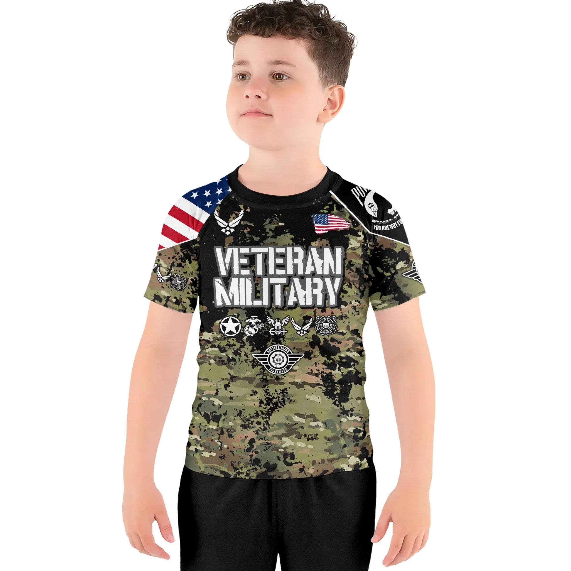 Personalized Veteran Air Force Camouflage Kids Rash Guard