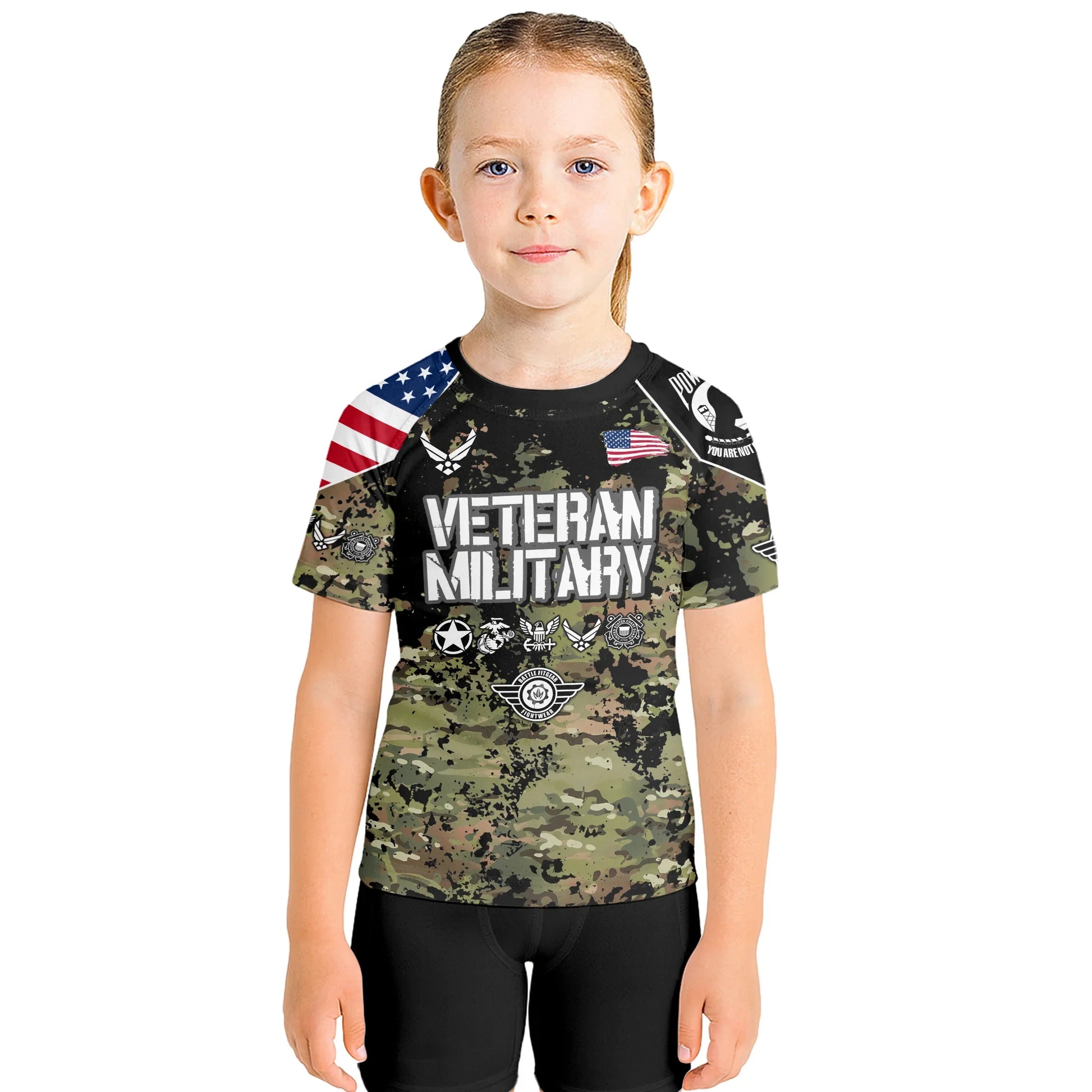 Personalized Veteran Air Force Camouflage Kids Rash Guard