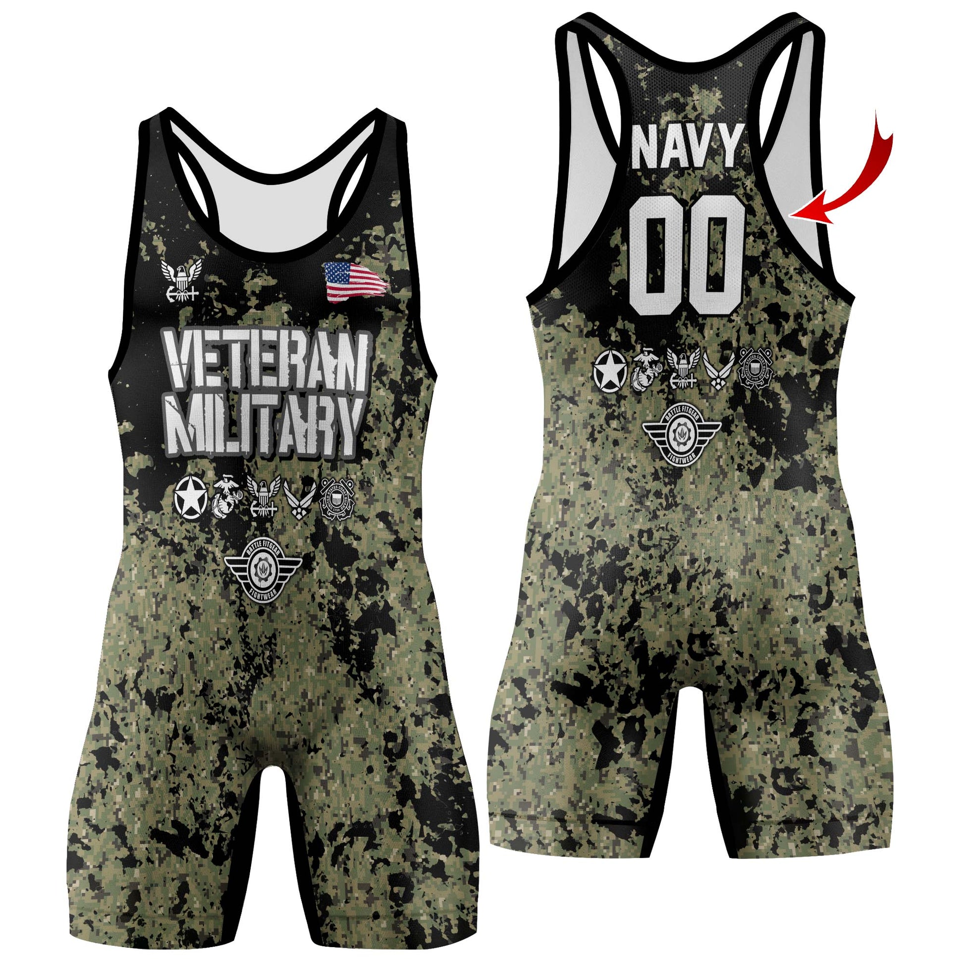 Personalized Veteran Air Force Camouflage Wrestling Singlets