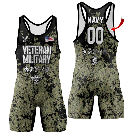 Personalized Veteran Air Force Camouflage Wrestling Singlets