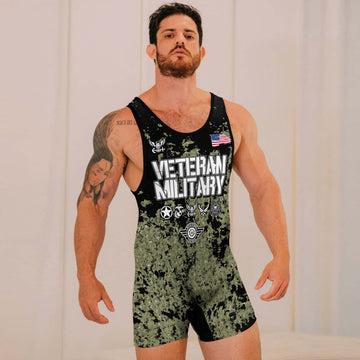 Personalized Veteran Air Force Camouflage Wrestling Singlets