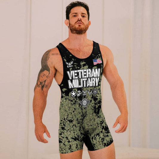 Personalized Veteran Air Force Camouflage Wrestling Singlets
