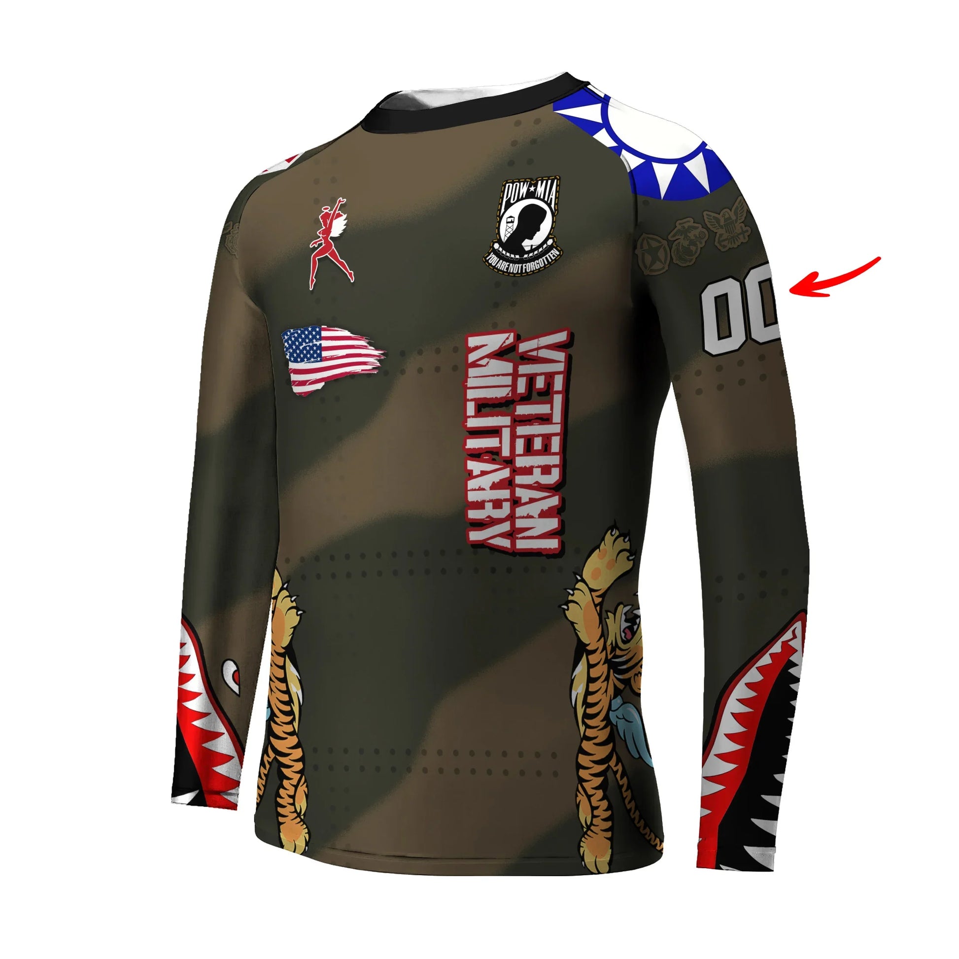 Personalized Veteran Airforce Flying Tiger Kids Rash Guard