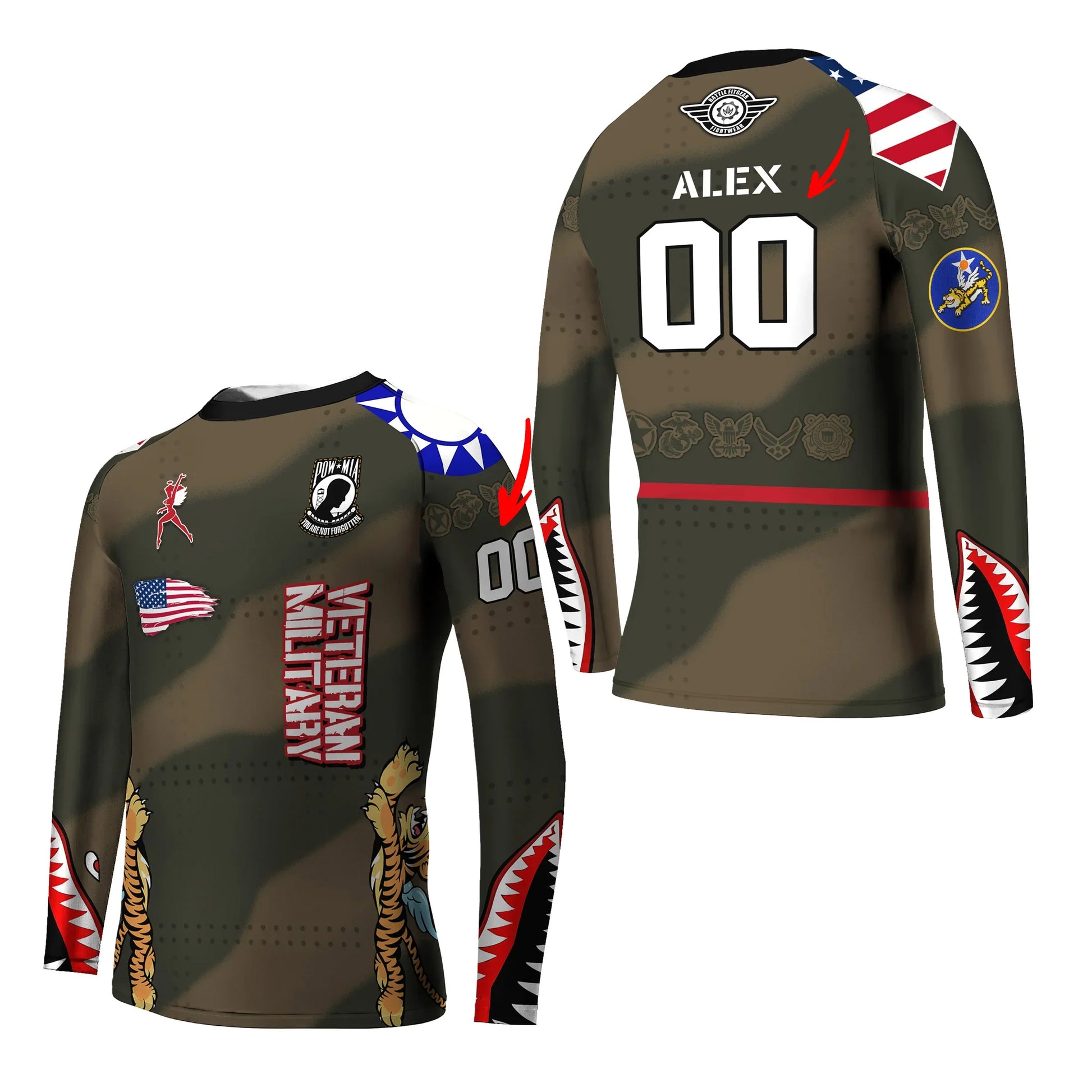 Personalized Veteran Airforce Flying Tiger Kids Rash Guard