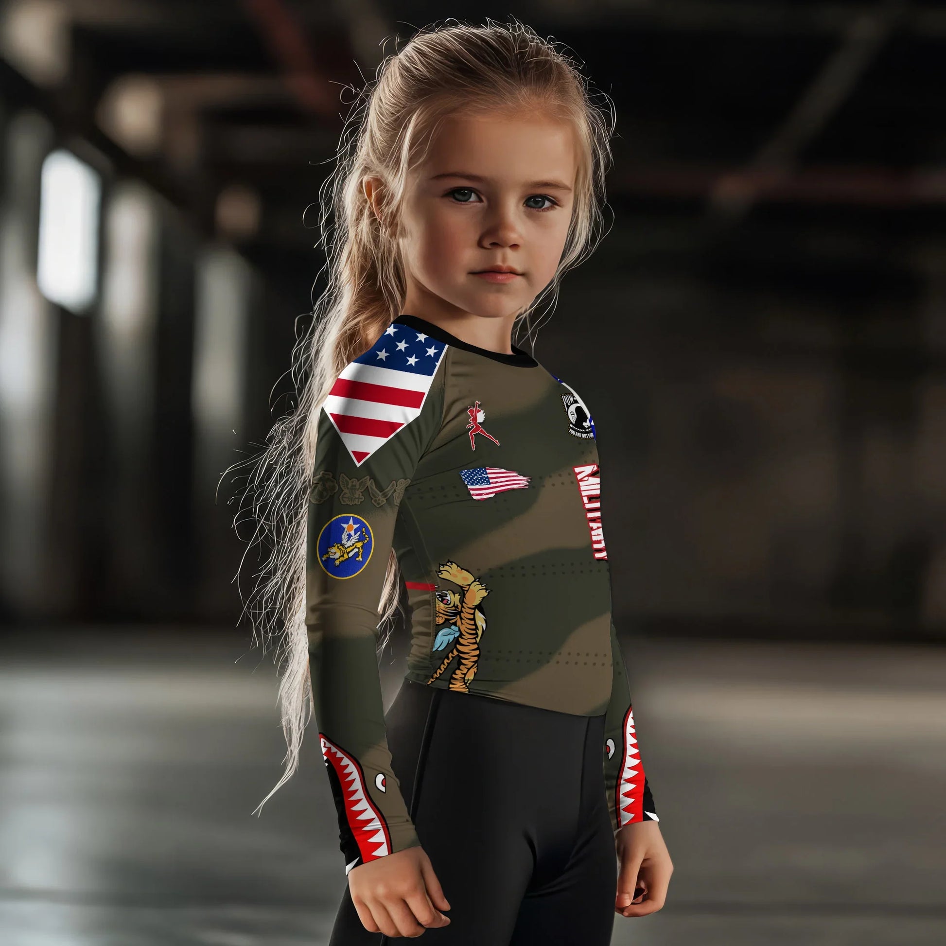 Personalized Veteran Airforce Flying Tiger Kids Rash Guard