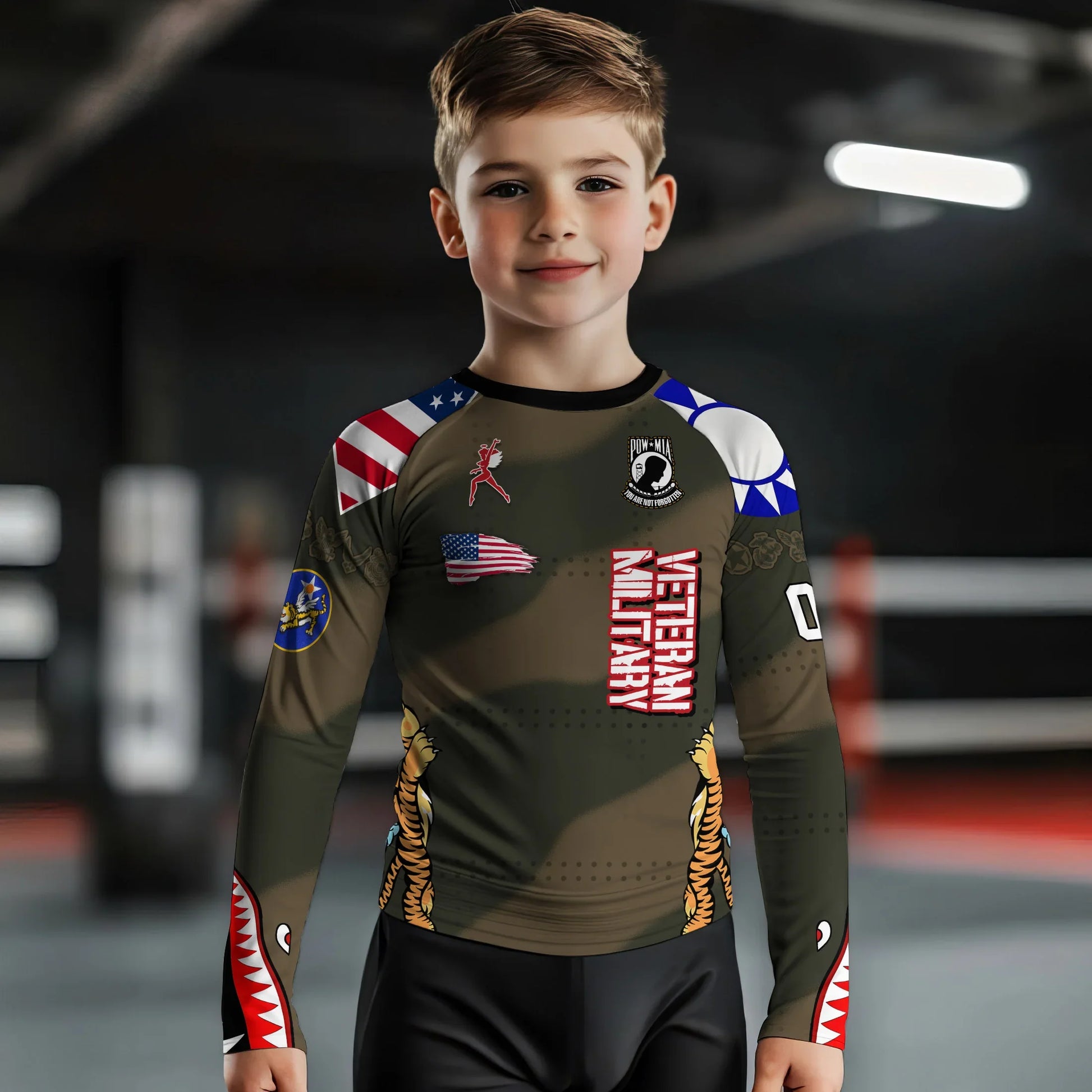 Personalized Veteran Airforce Flying Tiger Kids Rash Guard