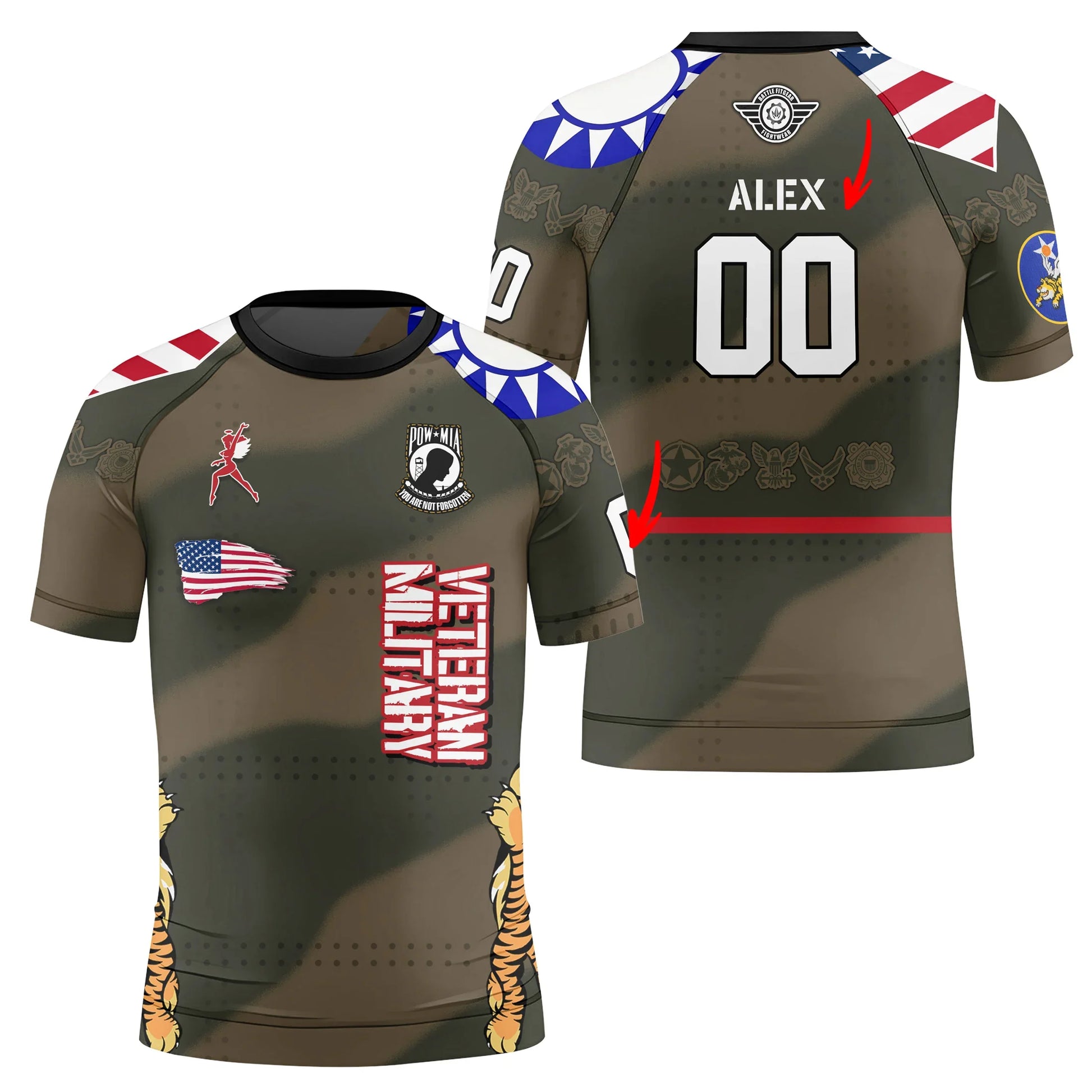 Personalized Veteran Airforce Flying Tiger Kids Rash Guard