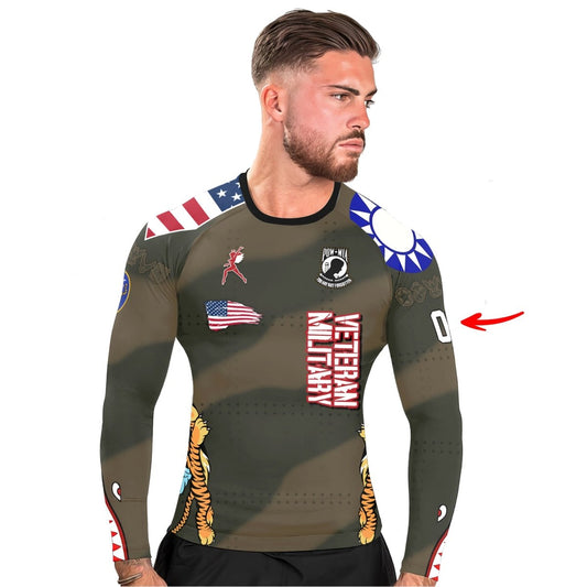 Personalized Veteran Airforce Flying Tiger Men's Long Sleeve Rash Guard - BattleFitGear