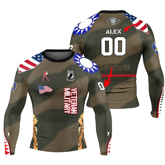 Personalized Veteran Airforce Flying Tiger Men's Long Sleeve Rash Guard - BattleFitGear