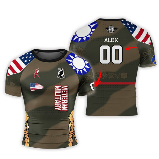 Personalized Veteran Airforce Flying Tiger Men's Short Sleeve Rash Guard - BattleFitGear