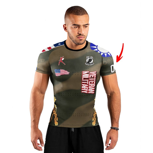 Personalized Veteran Airforce Flying Tiger Men's Short Sleeve Rash Guard - BattleFitGear