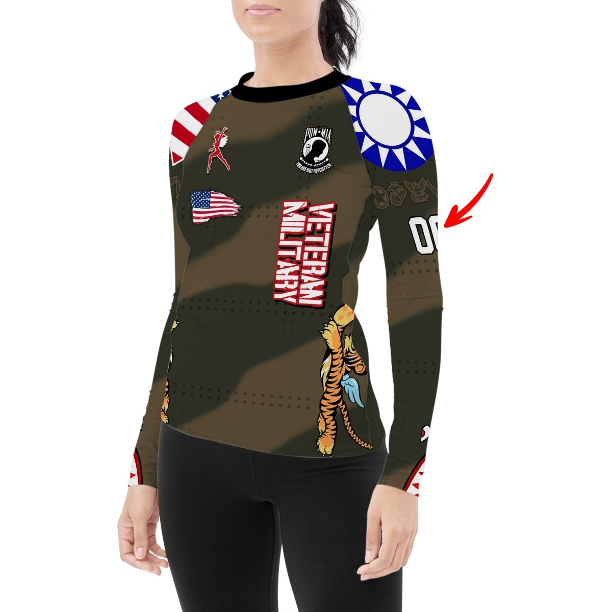 Personalized Veteran Airforce Flying Tiger Women's Long Sleeve Rash Guard - BattleFitGear