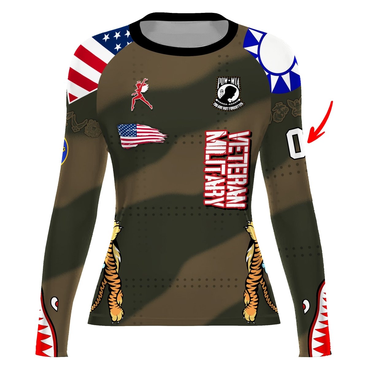 Personalized Veteran Airforce Flying Tiger Women's Long Sleeve Rash Guard - BattleFitGear