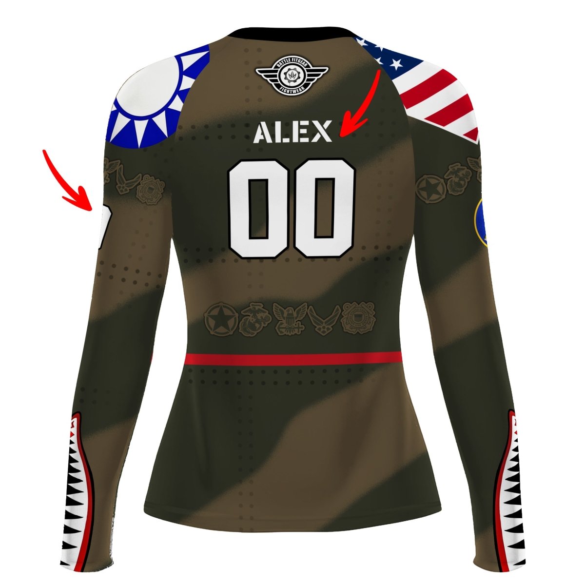 Personalized Veteran Airforce Flying Tiger Women's Long Sleeve Rash Guard - BattleFitGear