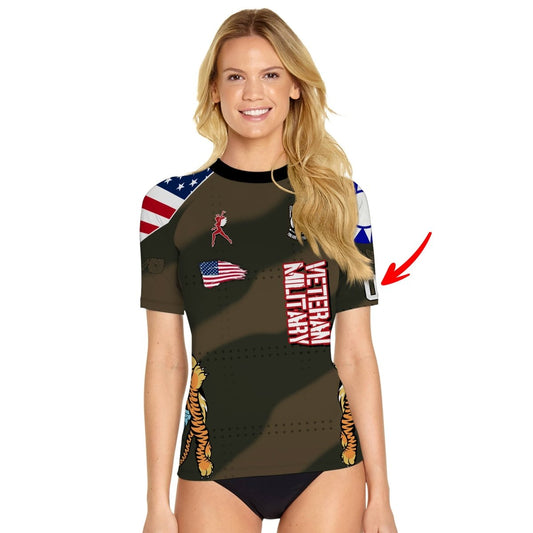 Personalized Veteran Airforce Flying Tiger Women's Short Sleeve Rash Guard - BattleFitGear