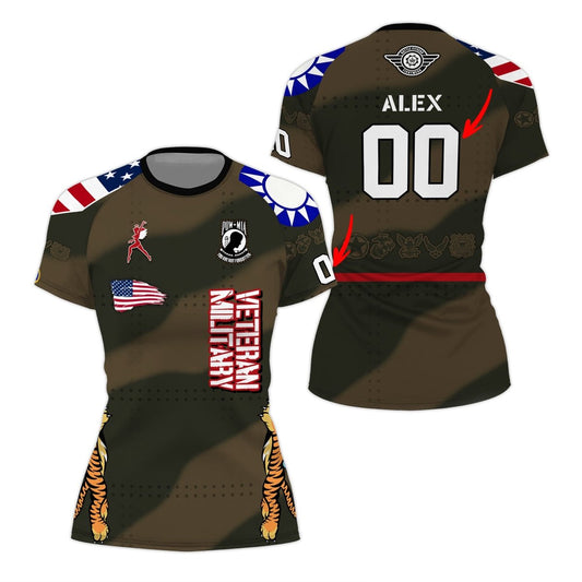 Personalized Veteran Airforce Flying Tiger Women's Short Sleeve Rash Guard - BattleFitGear