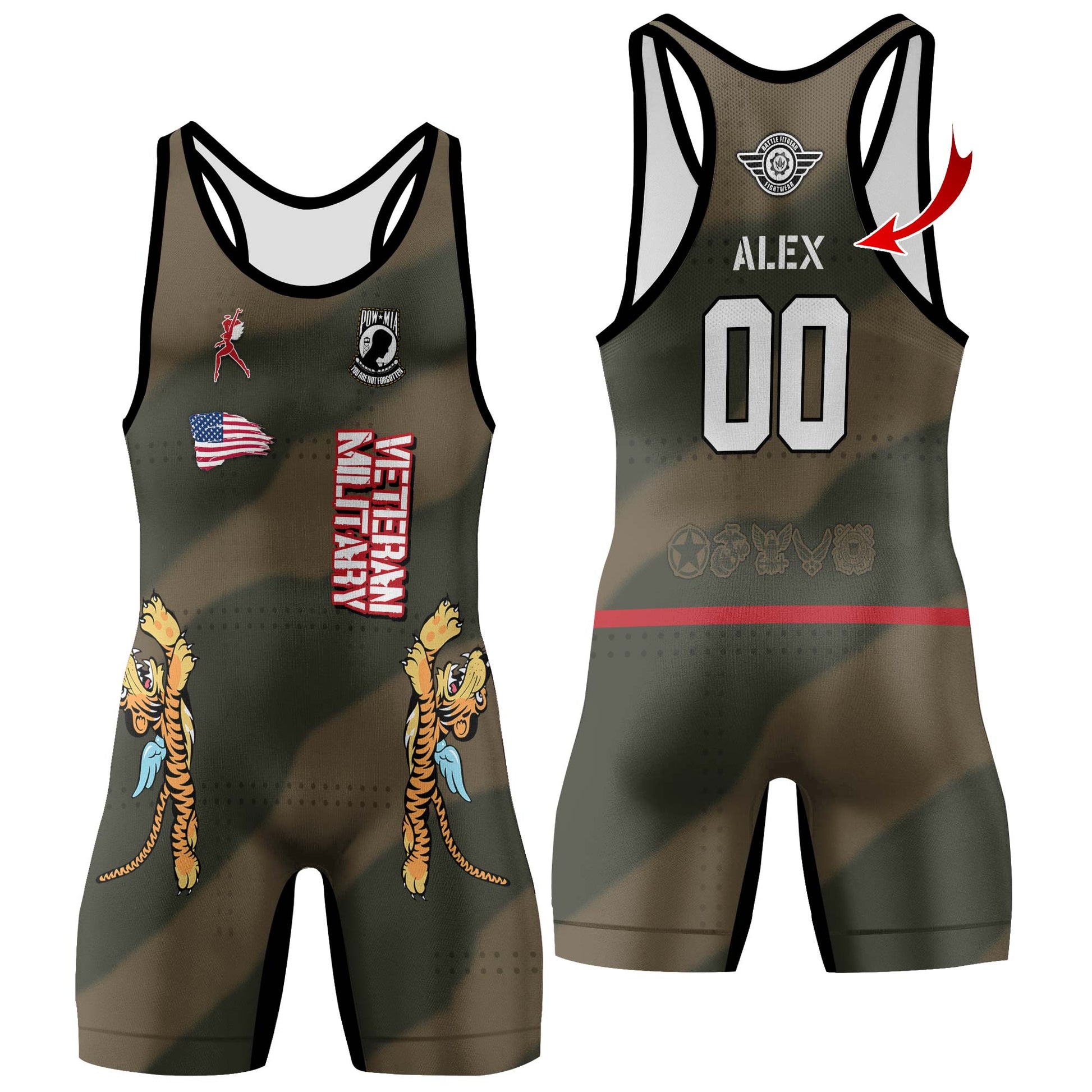 Personalized Veteran Airforce Flying Tiger Wrestling Singlets