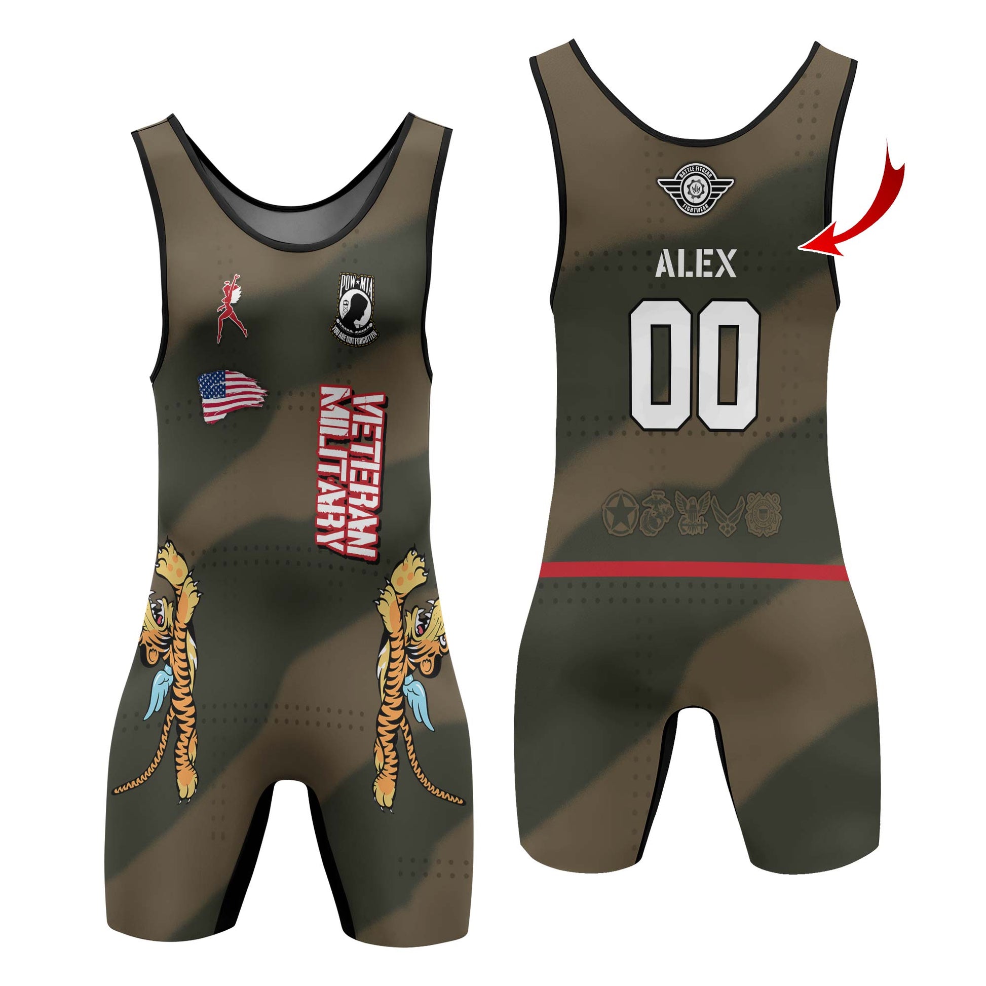 Personalized Veteran Airforce Flying Tiger Wrestling Singlets